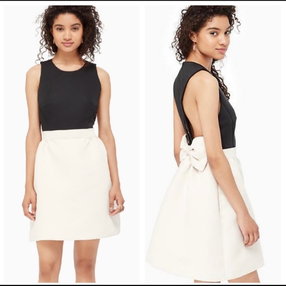 Kate Spade Black White SATIN FAILLE Bow Dress NWT B4/4 - Picture 3 of 15